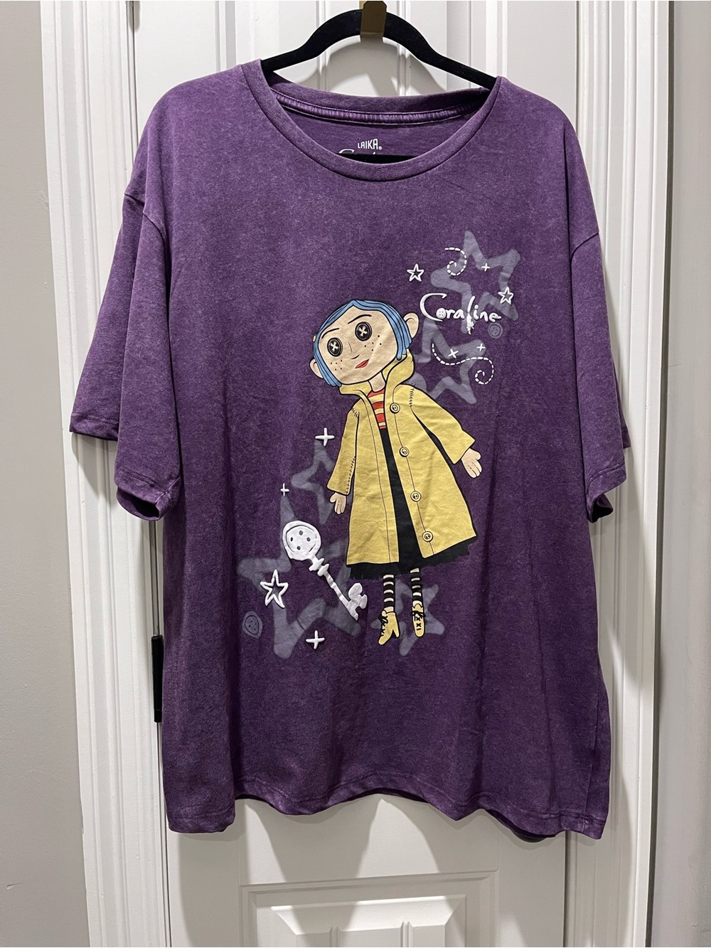 Purple Graphic Short Sleeve Tee with Yellow Raincoat Character - Unbranded